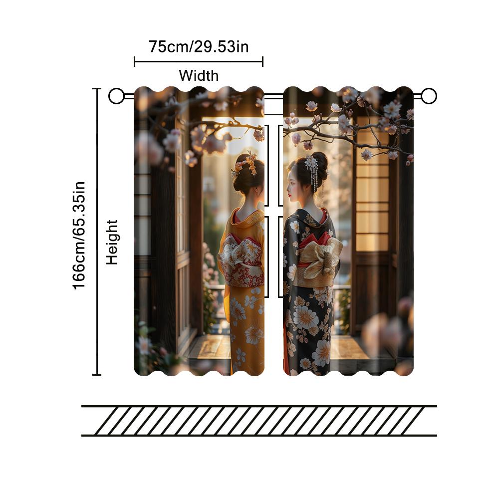 2 Pcs   Filtering Curtains (excluding Rods   Non-movable   Without Batteries) Kimono Girls for Use In Bedrooms and Living Rooms