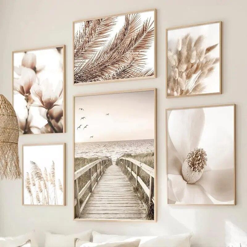 Nordic Beige Flower Grass Canvas Painting Landscape Picture Minimalist Wall Art Poster Scenery Print Modern for Home Room Decor