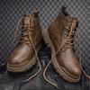 Men's Winter British Style Retro Motorcycle Mid-Calf Genuine Leather Boots, High-Top, Size 46.