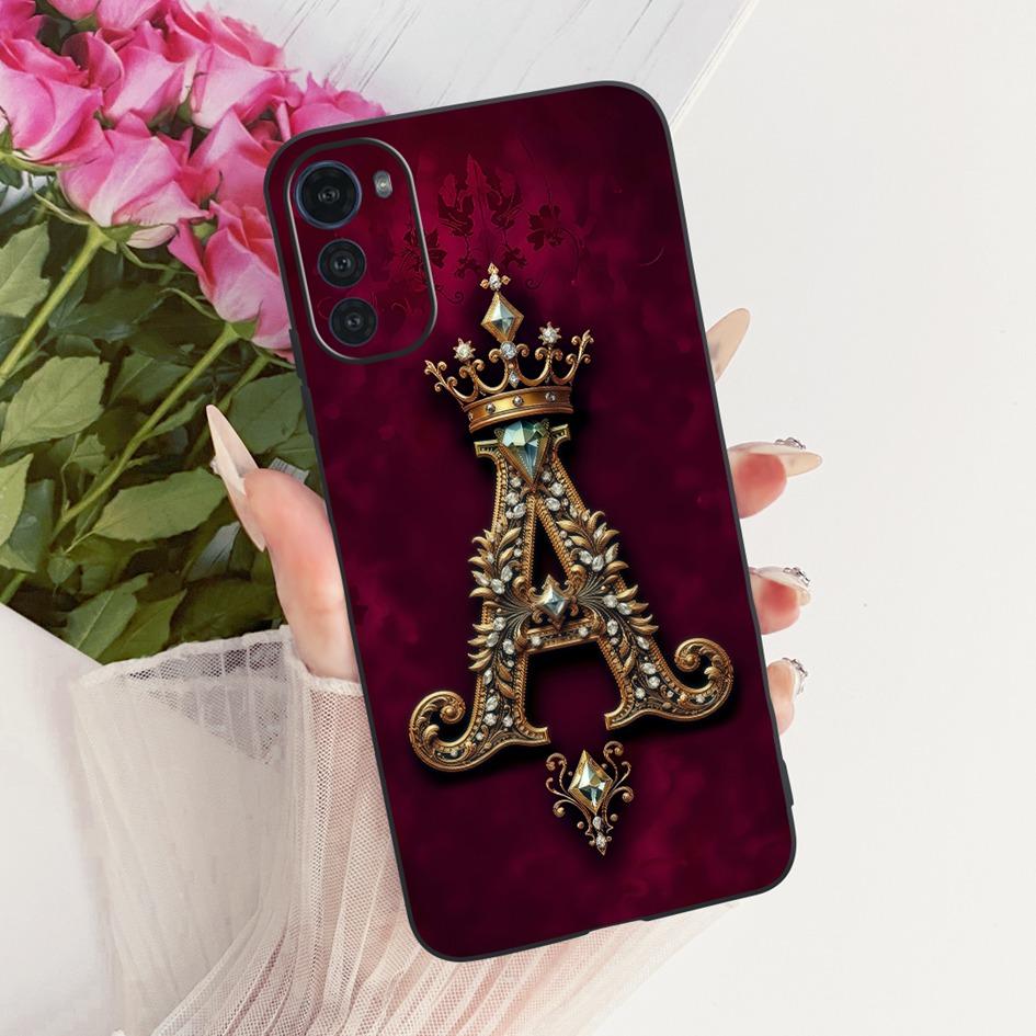 For Motorola Moto E32 E32s Case Luxury Crown Initial Letters Soft Silicone Protective Cover For Motorola MotoE32 MotoE32s Bumper