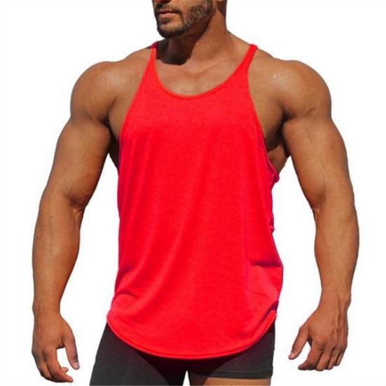Men Solid Color Sport Vest O-Neck Sleeveless Racerback Design Bodybuilding Fitness Vest Spaghetti Straps Tops
