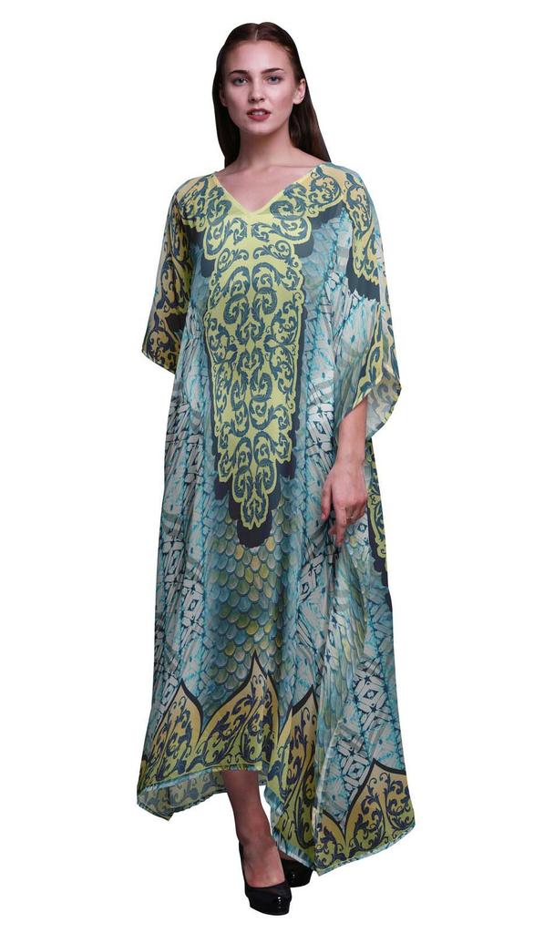Phagun Paisley Etniczny Damski Kaftan Wakacyjny Strój Domowy Sukienka Maxi Plażowa