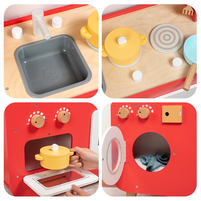 Children's Wooden Simulation Play House Early Education Kitchen Role-playing Cooking Stove Multi-functional Kitchen Toys