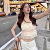 Ins European and American Style Summer New Sweet Square Neck Pleated Lace Splicing Short Sleeveless Vest Women