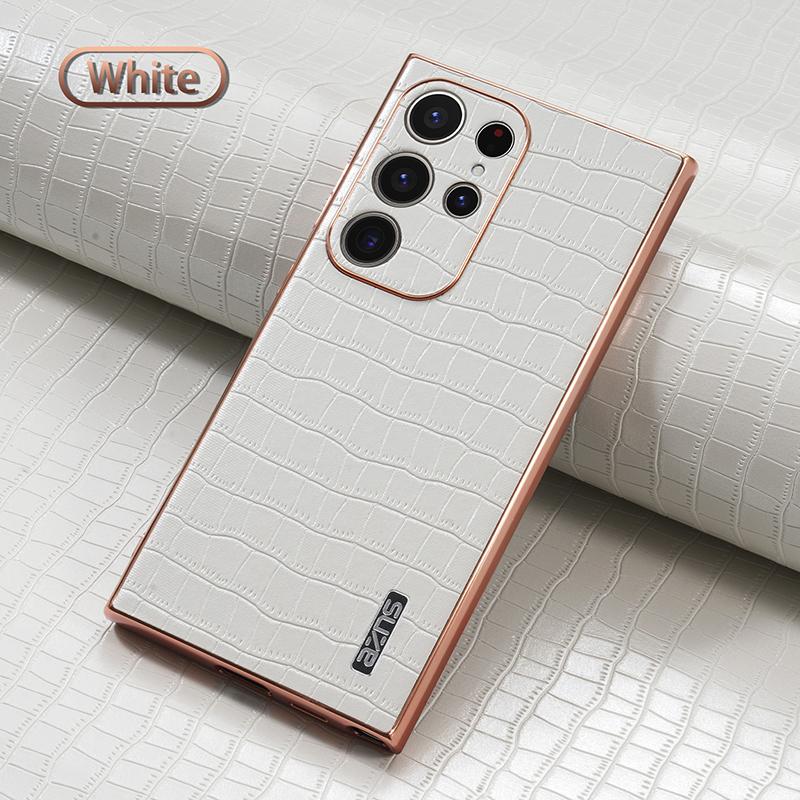 For Samsung Galaxy S24 S23 FE S25 S22 Ultra Plus S21FE A55 A35 A25 5G Leather Texture Plating Protective PU Phone Case