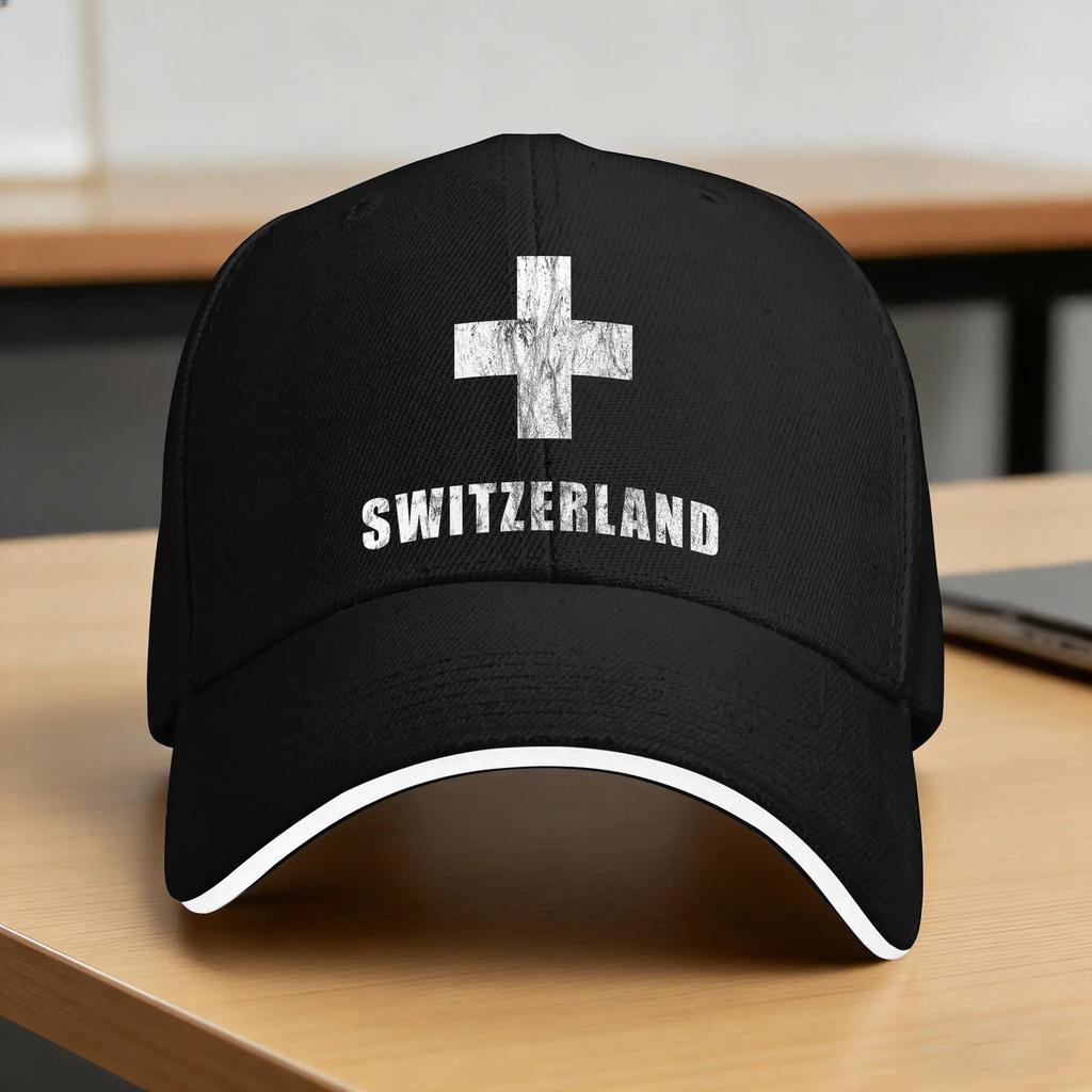 Switzerland Swiss Flag  Sun Baseball Cap Summer Couple Women  Print Trucker Hat Sunscreen Vintage Hunting Camping Baseball Caps
