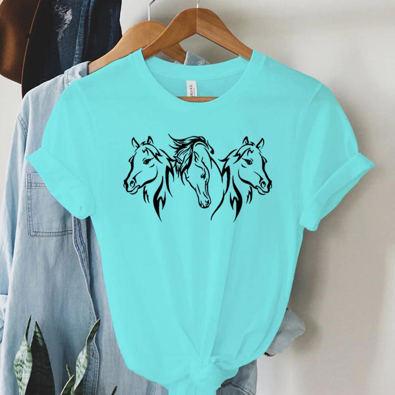 Harajuku Fashion Tshirt Printing White Black Horse Graphic Women Tshirt Short Sleeve Female Summer Horse Casual Loose Tshirt