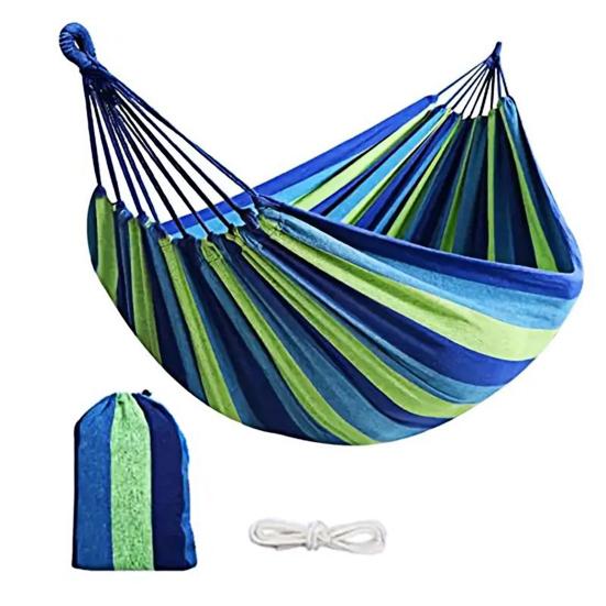 Outdoor Canvas Hammock with Carry Bag Strap Portable Heavy Duty Single Double Person Camping Garden Patio Balcony Porch Backyard Colorful Stripe