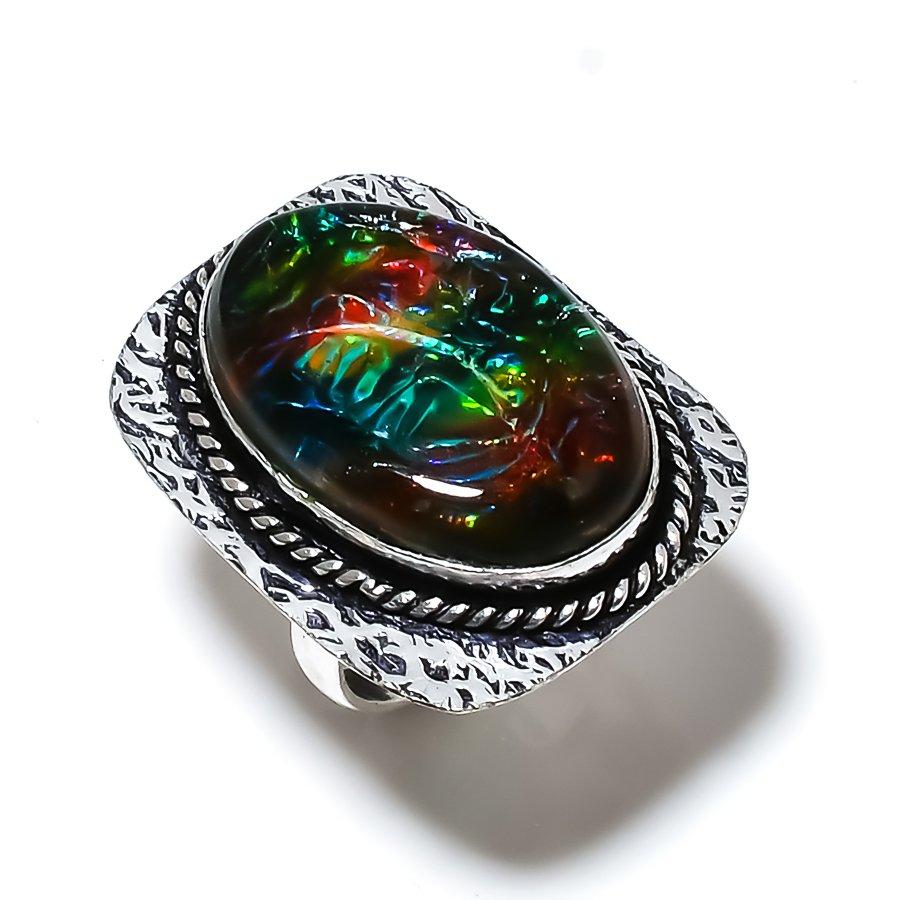 Dicorich Glass Gemstone Handmade 925 Sterling Silver Jewelry Ring Size 8.5 S0J57