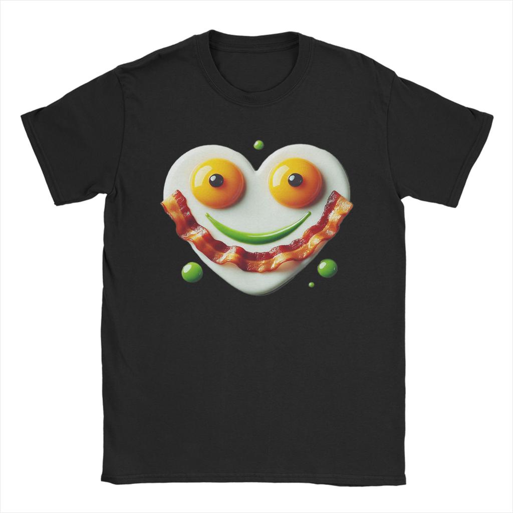 Unisexs Cute Green Chicken Egg Ham Smile Face Brunch Breakfast T Shirts Pure Cotton Clothing Vintage Short Sleeve Crewneck Tees