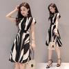 Korean Summer A-Line Dress: Mid-Length, Loose Fit, Slimming, High Waist, Round Neck, Short Sleeves.