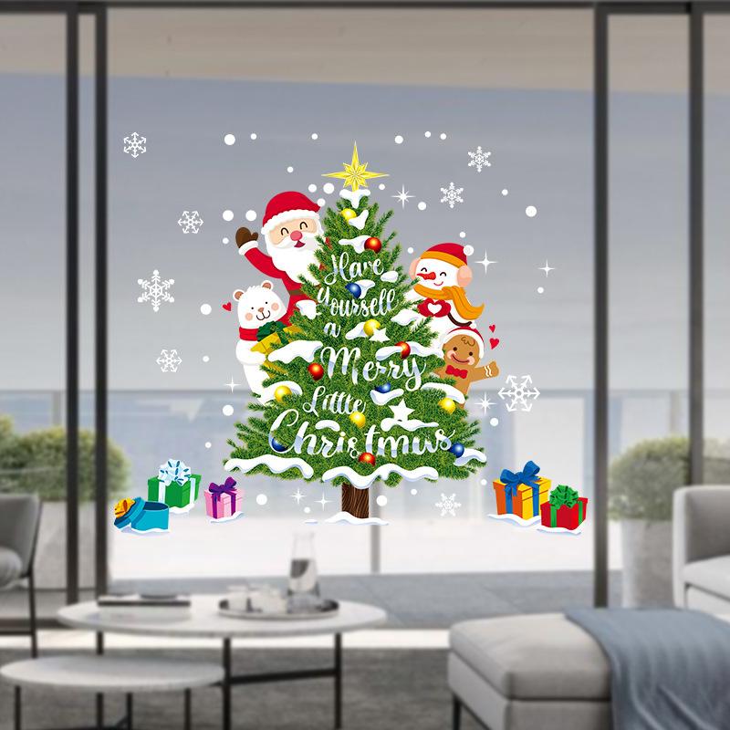 Christmas Window Decoration Electrostatic Sticker Christmas Tree Santa Claus Snowflake Pattern Deca Gift Wall Sticker
