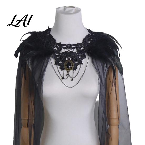 Gothic Shoulder Wrap Feather Cloak for Men Women Halloween Tulle Cape with Dance Performance Shawl Shrug Witch Cosplay Costume Party Festival Outfit