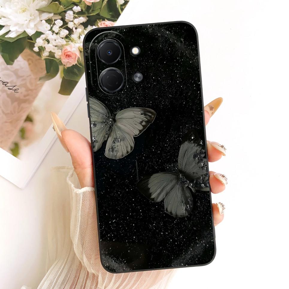 Liquid Silicone Soft Back Cover For Tecno Spark GO 3 GO3 KN3 Phone Case Luxury Girly Flower Butterfly Bow Painting Casing
