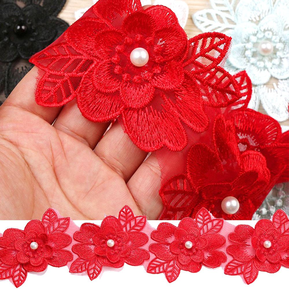1Yard 3D Pearl Beaded Embroidered Lace Ribbon Stretchable For Vintage Collar Wedding Dress DIY Children's Costume Craft Supplies