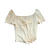 Lace V-neck Short-sleeved T-shirt Women's Summer New Bow Pure Desire Wind Spice Girl Tight Short Top