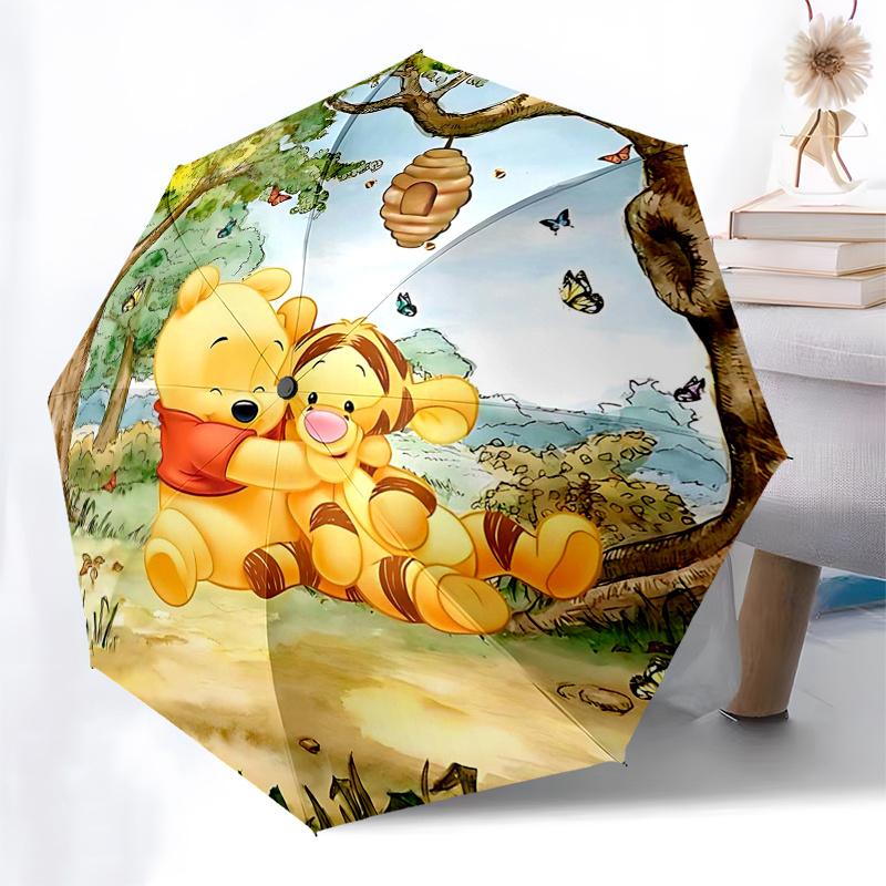 Winnie and Friends Themed Travel Umbrella-8 Ribs Automatic Opening and Closing, Portable Folding Design, Compact and Stylish Umbrella
