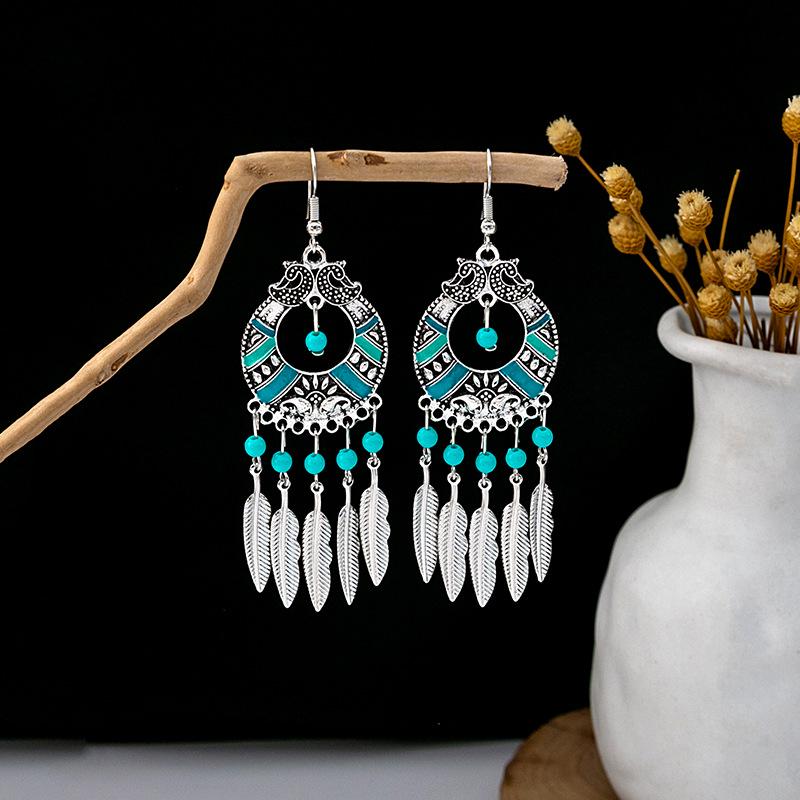 Bohemian Ethnic Style Long Tassel Metal Dangle Earrings