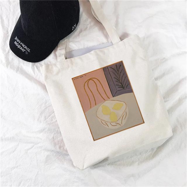 Weiß Einfache Einkaufstasche Niedlicher Druck Kawaii Tasche Harajuku Shopping Canvas Einkaufstasche Mädchen Handtasche Handtasche Ein Schulter Damen