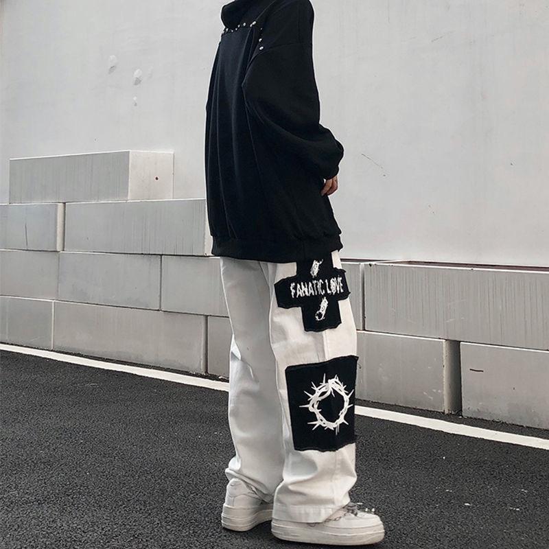 Große Größe Cargo Hosen Männer Frühling Herbst Cartoon Patch Ins Mode Casual Hosen High Street Harajuku Streetwear Männliche Kleidung
