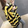Women's Fleece-Lined Striped Hoodie, Winter 2026 Korean Style, Mid-Length, Versatile and Trendy.
