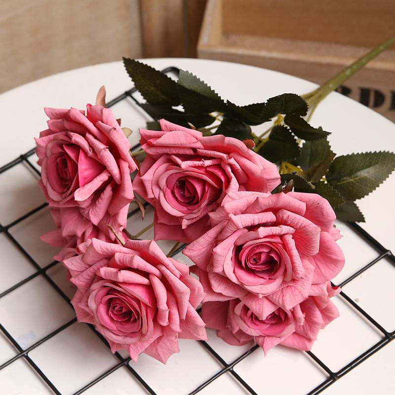 Artificial Rose Bouquet With Colored Silk Flower For Wedding And Home Decor