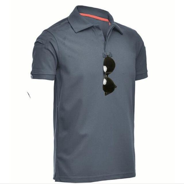 Camiseta táctica militar para deportes al aire libre, camisa de manga corta con solapa de secado rápido, camiseta de entrenamiento de senderismo para verano, ropa informal para hombre