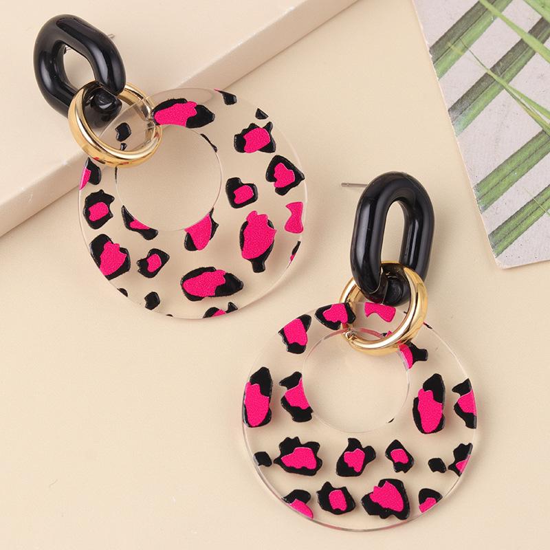 Vintage Acrylic Colorful Spliced Circul Stud Earrings for Women Ladies Creative Design Hollow Earrings Party Jewelry Accessories
