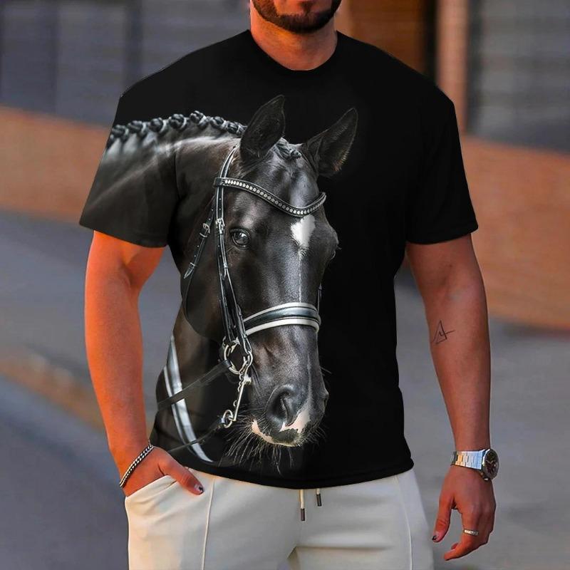 Summer Fashion Men's T-shirt Animal Horse Pattern 3D Print Casual Loose Outdoor Boy Short Sleeve Tees Top Pullover