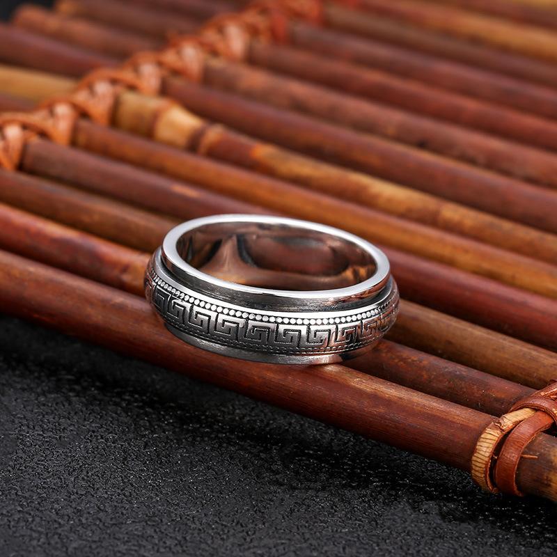 S925 Sterling Silver Movable Great Wall Pattner Ring Men Women Real Silver Double -Layer Rotatable Rings Jewelry