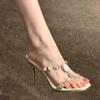 Women's Rhinestone Slippers 2026 Summer Outdoor Thin Heel Fashion High Heel Sandals Comfortable Luxury Comfortable Elegant Pumps