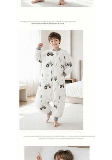 Children's Pure Cotton Split-Leg Sleeping Bag: Thickened Anti-Kick One-Piece Pajamas for Autumn/Winter