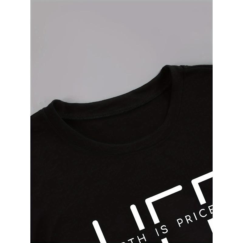 European Sizes Ladies' Letter Print Round Neck T-Shirt - Summer Casual Short Sleeve Round Neck Tee - Fashion Women's Daily Wear Top