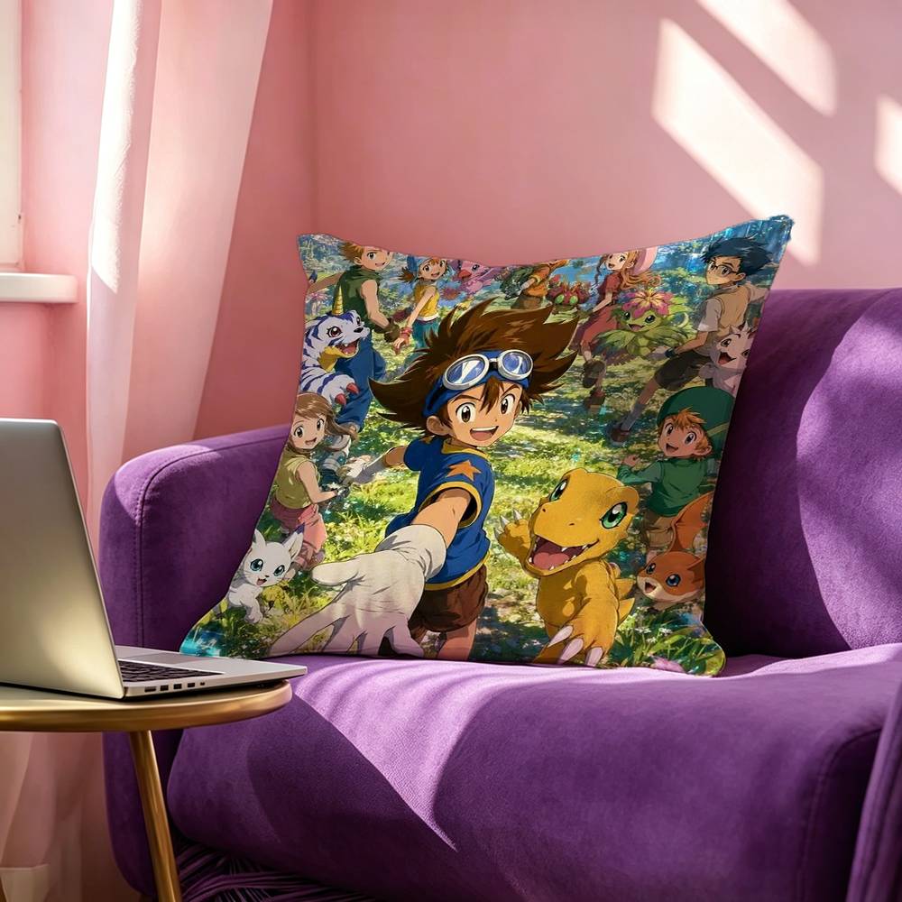 Anime DDigimon Adventure Square DoubleSided printed Pillow Case Bedroom Bedside Pillow Sofa Cushion Cover