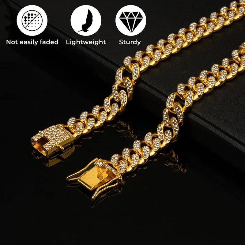 Luxury Diamond Dog Cuban Link Chain Collar Iced Out Rhinestone Pet Necklace for Small Medium Large Dogs Cats