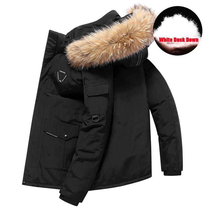 Men's Thermal Thick Fur Collar Male Winter Long Parkas Down Jacket Coat Mid-Length 90% White Duck Down Outwear Overcoat for Men