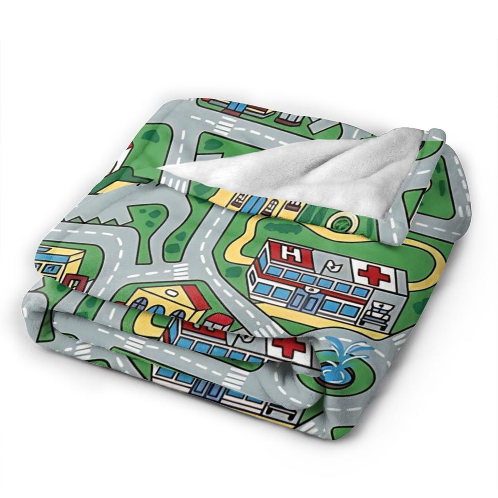 Tapis Ville Voiture Route Jouet Nostalgique Années 90 Trafic Routier Couverture Couette Polaire Corail Peluche Couverture Jetée Chaude Couvre-lit