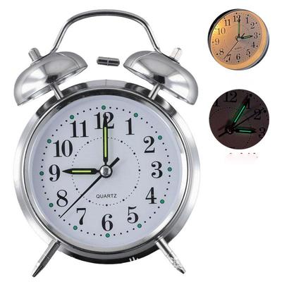 4-Inch Alarm Clock with Night Light, Metal Super-Quiet Movement, Large Bell Sound for Student Dorms
