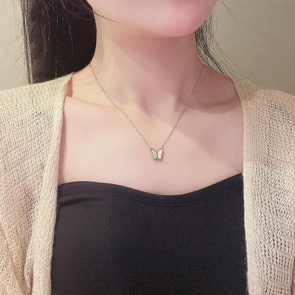 Layered Butterfly Pendant Necklace Fashion Stainless Steel Choker Tarnish Free Necklace  Evening