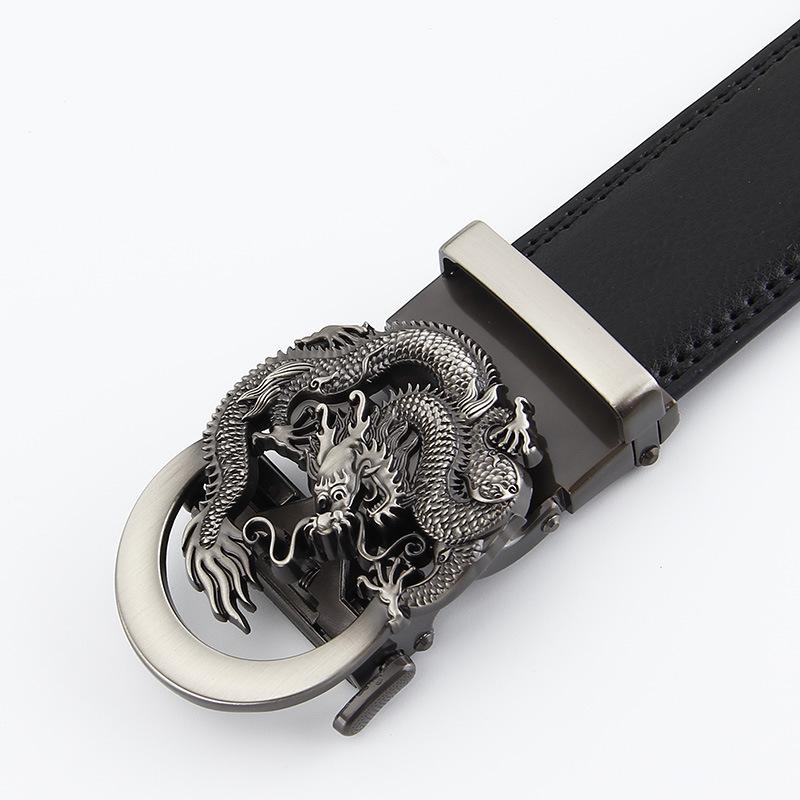 Men's Dragon-Shaped Two-Layer Cowhide Belt with Automatic Buckle - Genuine Leather Business Casual Accessory