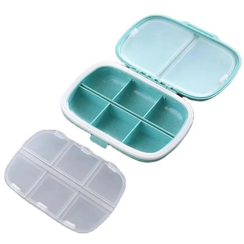 Mini cutie portabilă pentru pastile cu 8 grile, organizator pentru medicamente de călătorie, container sigilat cu grâu, cutie de depozitare pentru dozator de medicamente