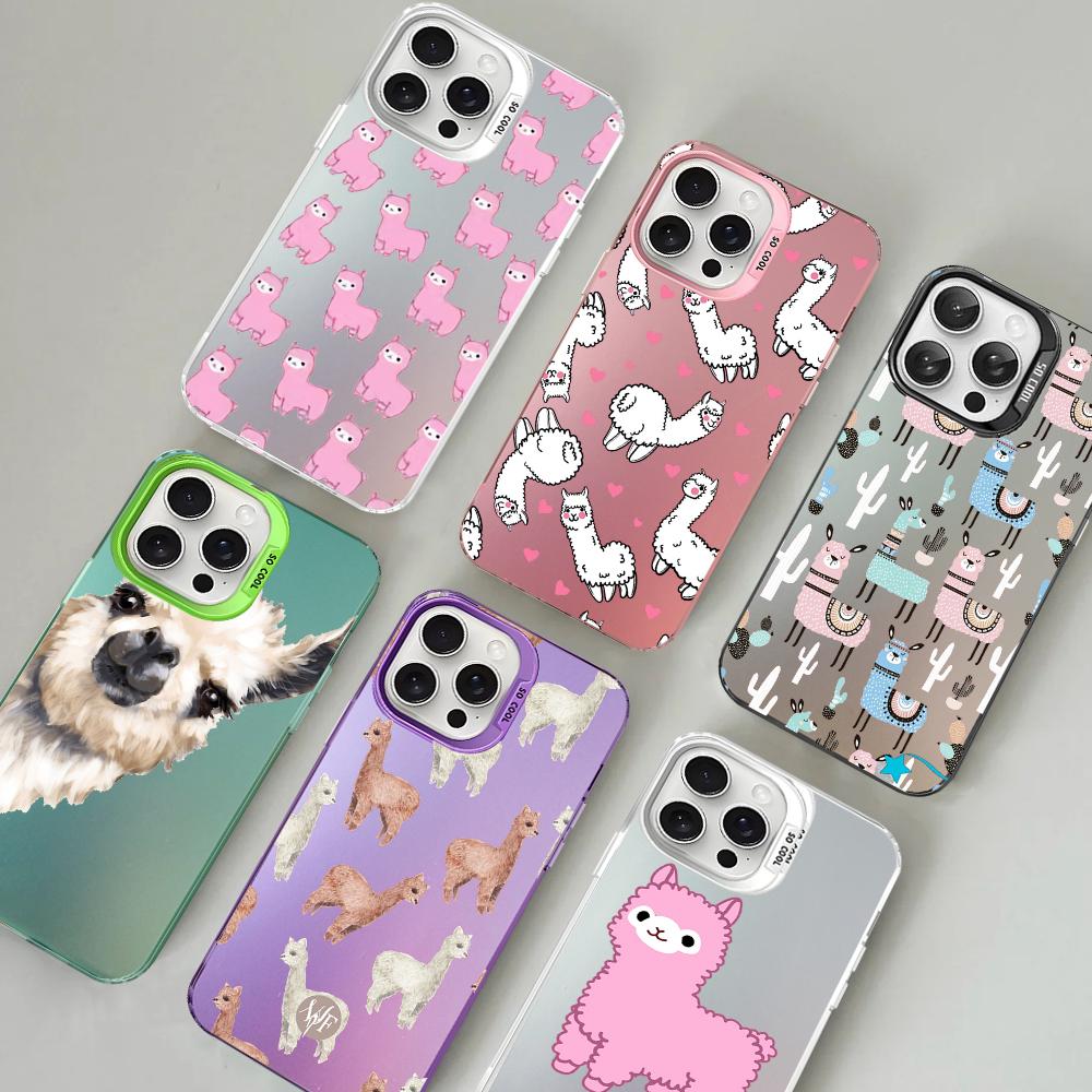 Llama Alpaca Animals Cartoon Colorful Phone Case For IPhone 18 16 15 14 13 12 11 Pro Max X XR XSMAX Matte Shockproof Back Cover