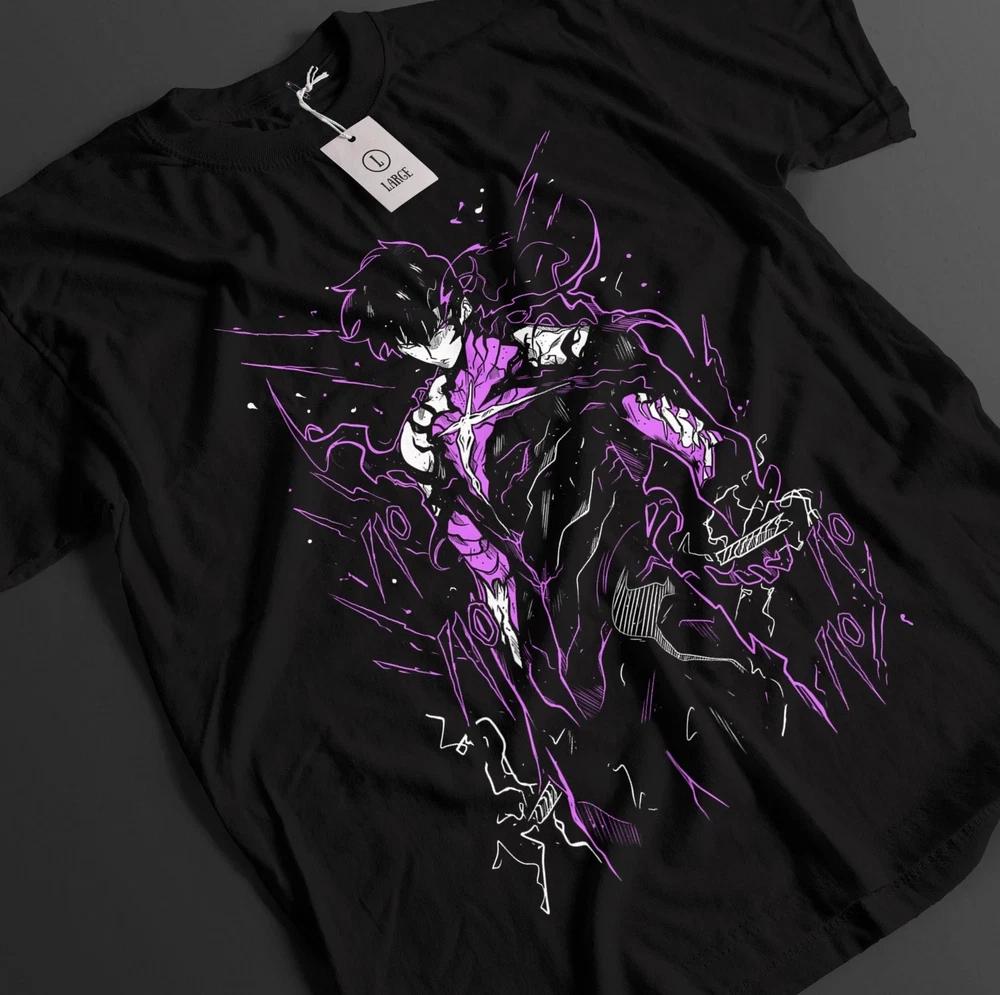 Anime Solo Leveling Sung Jinwoo Cool Armor Black TShirt Size S4XL
