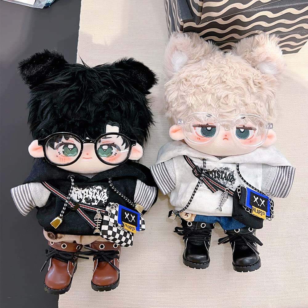 Niannyyhouse 15cm Plush Toy Clothes Set: Hoodie, T-shirt, Shorts, Backpack, Glasses, Dress-up Accessories (Black, 15cm)