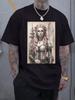 Gothic Fantasy Character Portrait Print T-shirt - Black Regular Fit Short Sleeve Round Neck Casual Summer Tee