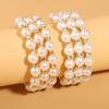 Klassieke Parelarmband met Drie Lussen, Meerlaagse Elastische Parel Strass Armband