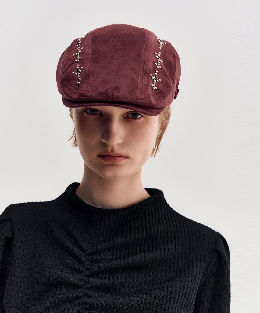 Kimjisu Studded Suede Hunting Cap _ Burgundy