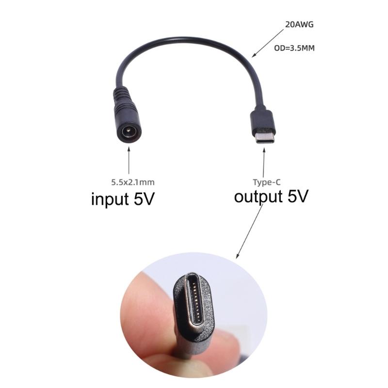 DC 5.5x2.1mm נקבה ל-USB Type C זכר שקע חשמל כבל מאריך כבל טעינה מתאם (5.5x2.1 מ"מ ל-Type C)