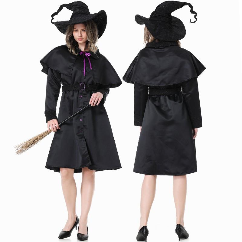 Halloween Costume Robe Wizard Witch Cosplay Outfit Adults Kids Unisex Fantasy Role Play Party Dress