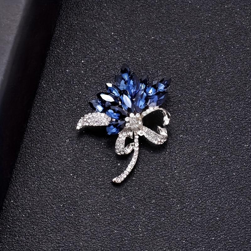 Elegant Vintage Multi-layered Rhinestone Brooch for Women, Fashion Minimalist Blue Corsage Pin, Luxury Chest Flower Clothing